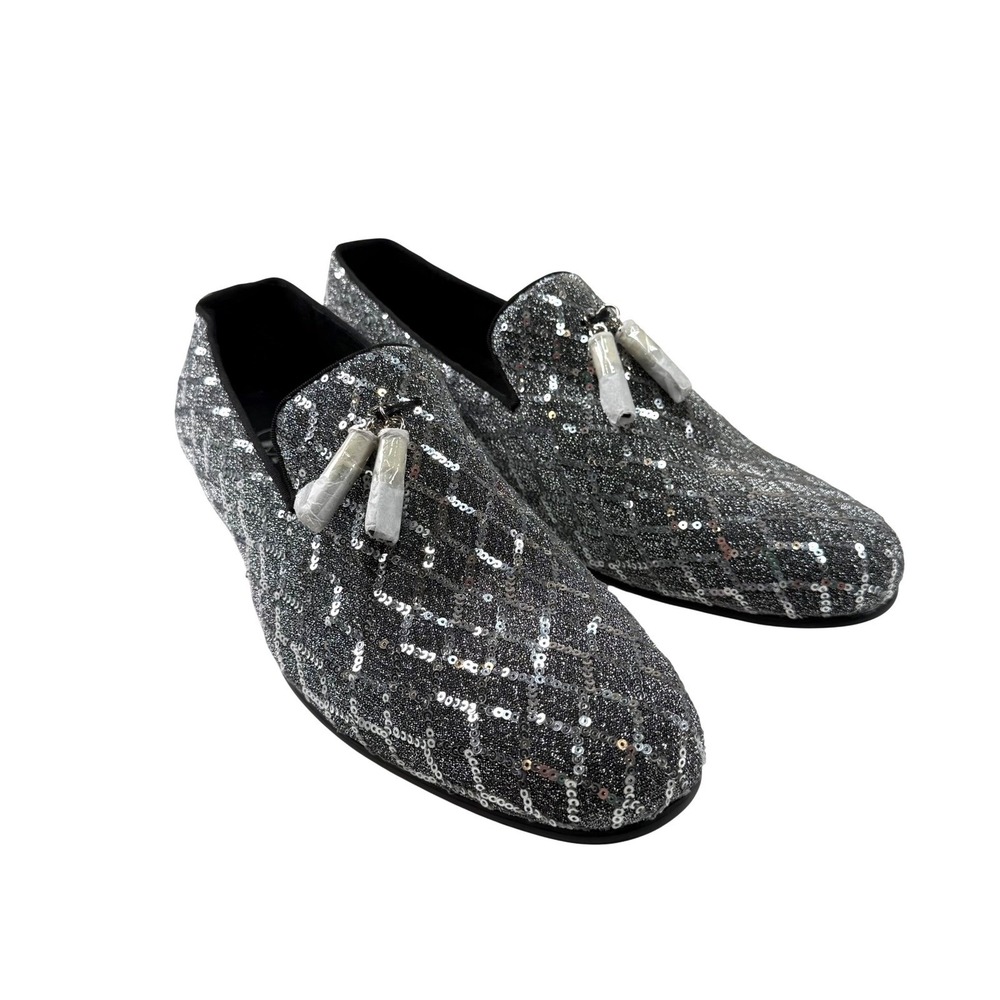 Barabas Loafers Men's Size 12 Silver Sequin Slip On Tassel Dress Shoes New